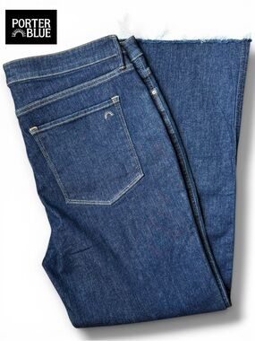 Porter Blue The Rebel‎ Wide Leg Jeans Dark Blue Wash Frayed Hem | Size 34